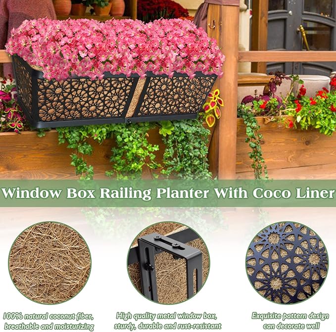 ZeeDix Railing Planter Boxes, 24 Inch Window Flower Box Planters