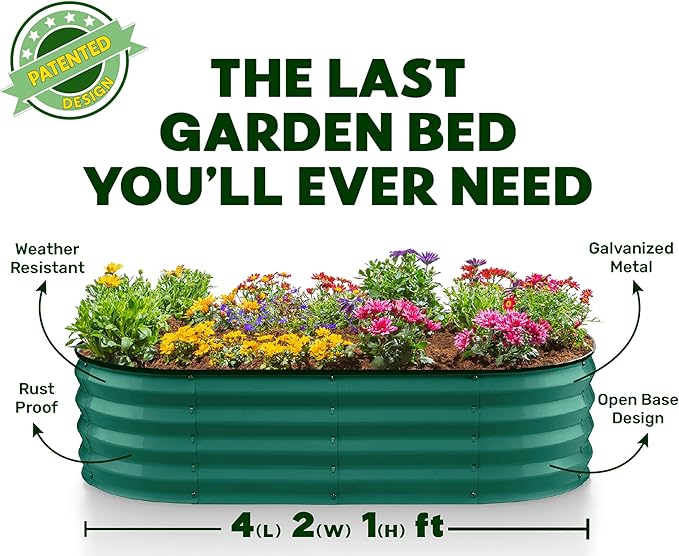 Plant & Plot Galvanized Raised Garden Beds Outdoor // 4×2×1 ft Planter Raised