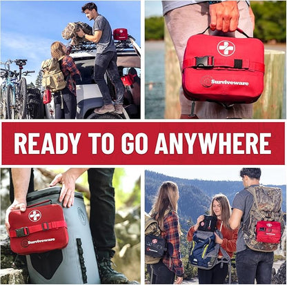 Surviveware Waterproof Premium Survival First Aid Kit - Survival Emergency Preparedness for Travel Camping Gear, Survival Kit and Outdoor Emergencies - Survival Kit - FSA, HSA Eligible 184 Pcs