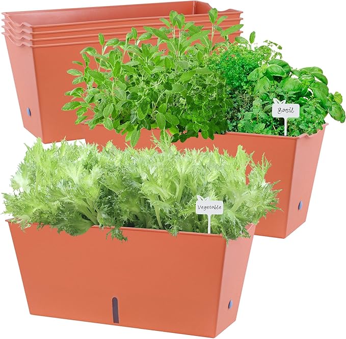 Window Box Planter 6 Pcs, 16.5 Inches Self Watering Rectangle Flower Plant Pots
