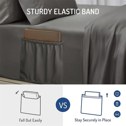 Degrees of Comfort Twin Sheet Set for Air Mattress – Extra Deep Pocket Fitted Sheet up to 22”, 4-Piece Bedding Sets with Dual Side Pockets, Soft & Wrinkle-Free, Breathable Fabric, Grey