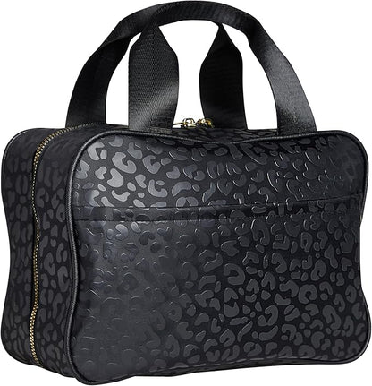 Nicole Miller New York Once Upon a Rose Makeup Bag, Multifunctional Travel and Toiletries Bag, Cosmetics Essentials Accessories Bag, Luxurious, Classic, Chic, and Stylish, Black Cow