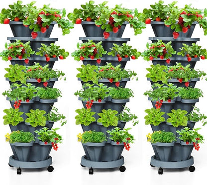 7 Tiered Strawberry Vertical Planter Tower Garden 3 Pack, Stackable Planter
