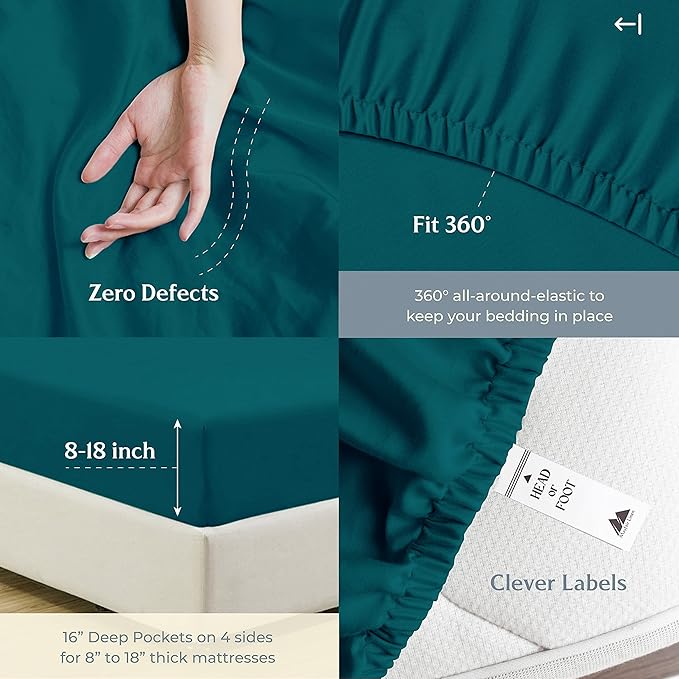 Mayfair Linen 500 Thread Count Twin Cotton Sheets - 3 PC Twin Size Bed Sheet Set Cotton (Teal), Ultra Soft, Cooling, Sateen Hotel-Quality 16" Deep Pocket Bedsheet for Hot Sleepers (Fits 18" Mattress)