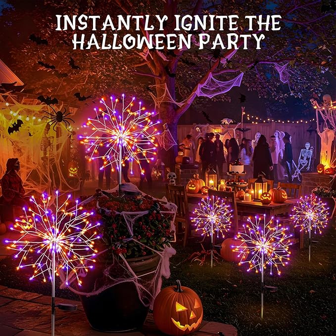 suddus Solar Halloween Lights Outdoor Solar Powered, Upgrade 2-Pack Orange &