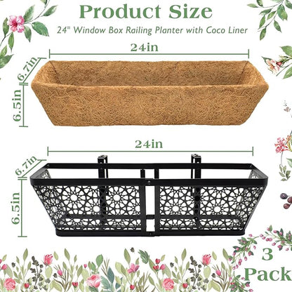 ZeeDix Railing Planter Boxes, 24 Inch Window Flower Box Planters