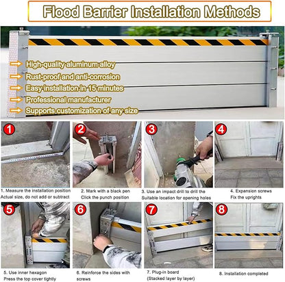 Reusable Flood Barrier, 3/4/5/6/7/8/9/10/11/12/13ft Long Heavy Duty Aluminum Water Barrier Shield for Sliding Glass Door/Driveway/Home Doorway, Removable Stopper Shield with Rubber(H 1.3ft
