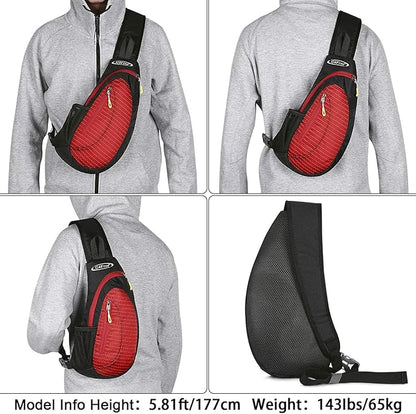 G4Free Sling Bag for Men Women, Small Crossbody Backpack Lightweight Chest Shoulder Bags for Travel, Outdoor and Sports (Black-red)