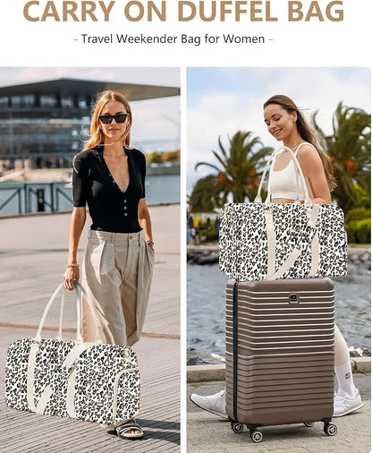 Women Duffle Weekender Travel Bag: Large Duffel Bags with Shoe Compartment Carry On Overnight Tote Bag with Wet Pocket Toiletry Bag Traveling Weekend Gym Yoga Hospital Bags for Womens Leopard
