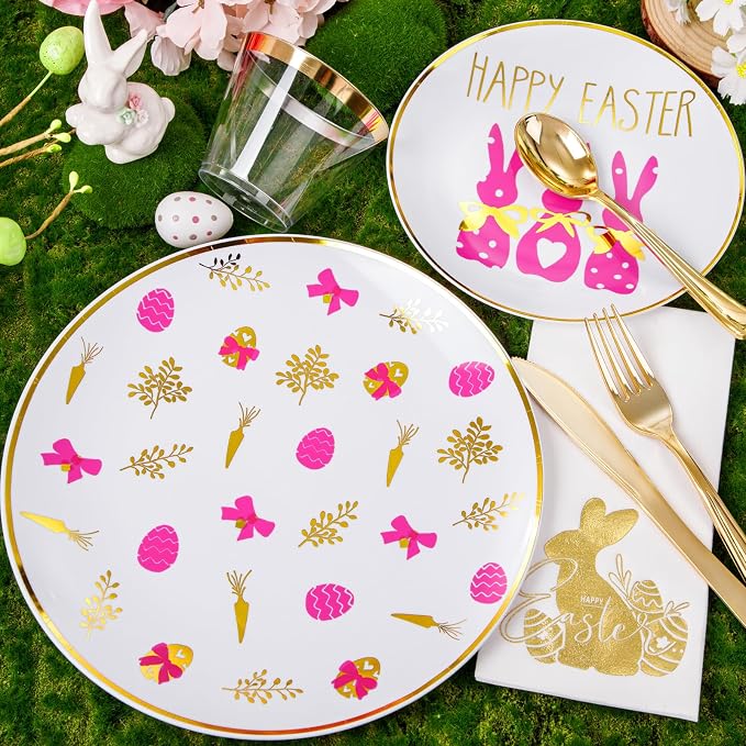 175 Pcs Easter Plates for Party | Bunny Design Disposable Dinnerware Set.