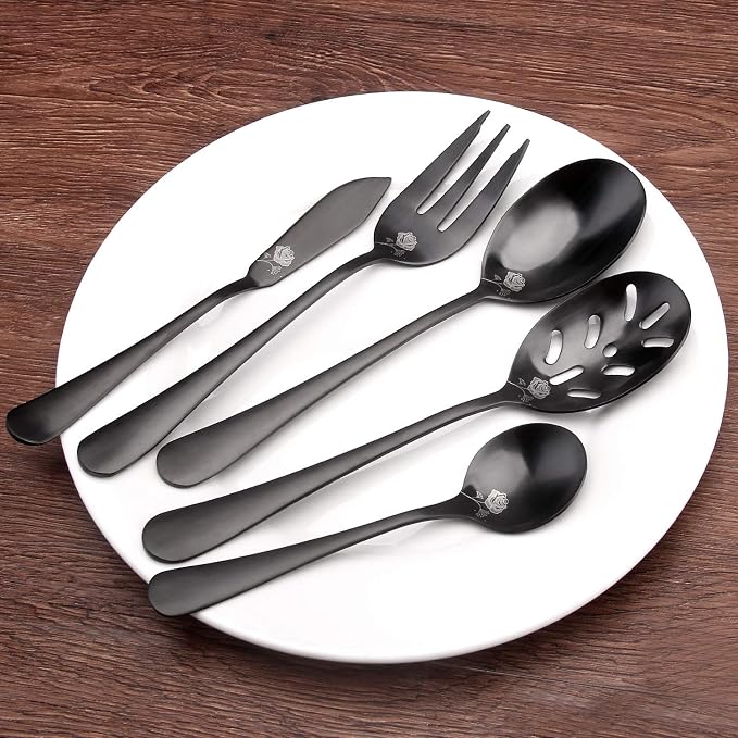 Matte Black Serving Set, sharecook 5-Piece 18/0 Stainless Steel Large Hostess