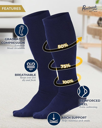 Pembrook Light Compression Socks for Men - 3 Pairs | 8-15 mmhg Compression Dress Socks for Men | Support Socks for Men