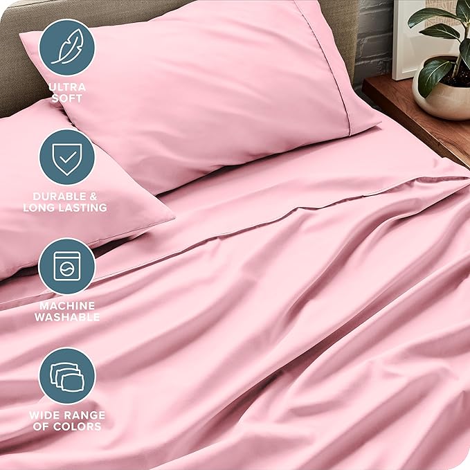 Bare Home King Sheet Set - Luxury 1800 Ultra-Soft Microfiber King Bed Sheets - Double Brushed - Deep Pockets - Easy Fit - 4 Piece Set - Bedding Sheets & Pillowcases (King, Light Pink)