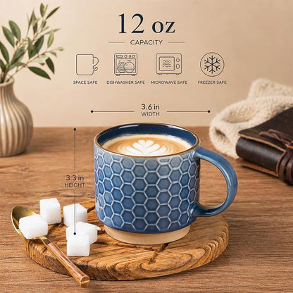 GBhome 12 OZ Stackable Coffee Mugs Set of 6, Ceramic Coffee Cups Set | 3