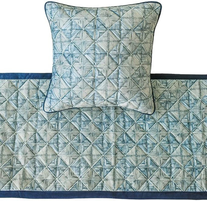 The HomeCentric King/Queen/Twin Blue Decorative CA King 86"x18" Bed Runner with 2 Pillow Cover, Indigo, Printed & Quilted Bed Scarf on Suede Fabric - Indigo Centric