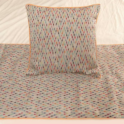 The HomeCentric King Queen Twin Beige & Multicolor Luxury CA King 86"x18" Bed Runner with Pillow Cover, Chevron Embroidery Bed Scarf on Jacquard Embroidered Fabric - Happy Chevy
