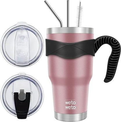 WETOWETO 30 oz Tumbler Stainless Steel Vacuum Insulated Coffee Cup with Handle, Double Wall Vacuum Coffee Cup Thermal Cups for Hot and Cold drinks, Suitable for Travel(Rose Gold, 1 Pack)