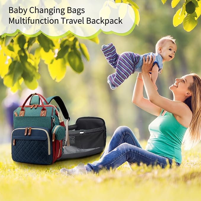 Diaper Bag with Changing Station, Waterproof 3 in 1 Diaper Backpack with Foldable Changing Pad, Baby Registry Search &Baby Shower Gifts - Newborn Essentials, Red-Green-Blue