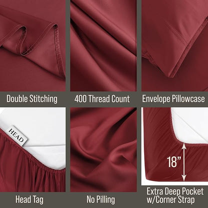 Bella Coterie Luxury Bamboo Viscose King Size Sheet Set | 100% Organically Grown | Ultra Soft | Cooling for Hot Sleepers | 18" Deep Pocket [Merlot]