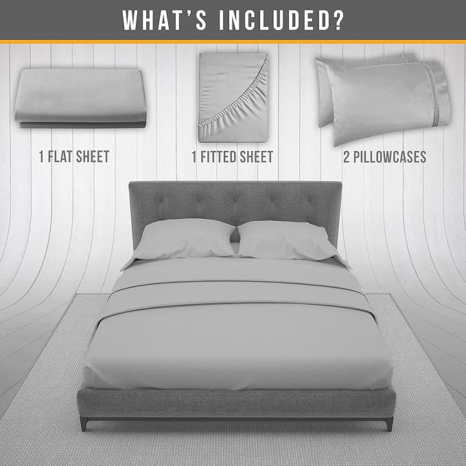 Queen Sheet Set - Luxury Hotel Bed Sheets - Soft Cooling Sheets with Elastic Corner Straps - Deep Pocket Microfiber Bedsheet - Bedding Sheet & Pillowcases -4 PC (Queen Size, Light Gray)