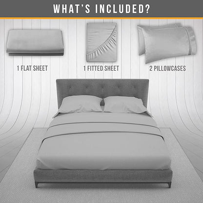 Queen Sheet Set - Luxury Hotel Bed Sheets - Soft Cooling Sheets with Elastic Corner Straps - Deep Pocket Microfiber Bedsheet - Bedding Sheet & Pillowcases -4 PC (Queen Size, Light Gray)