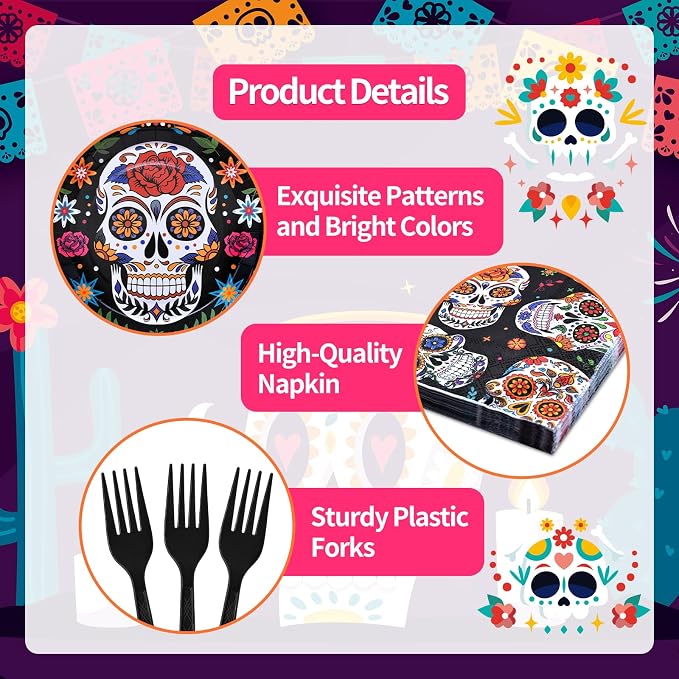 96 Pieces Day of the Dead Tableware Set