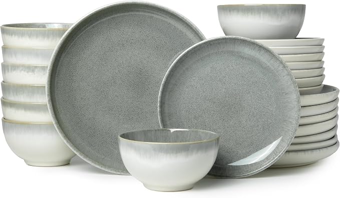 24 Piece Dinnerware Sets for 8, Modern Stoneware Plates and Bowls Sets