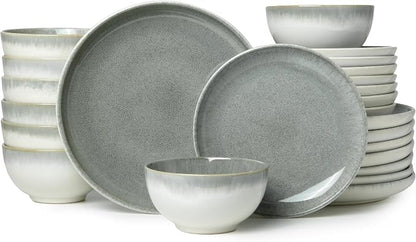 24 Piece Dinnerware Sets for 8, Modern Stoneware Plates and Bowls Sets
