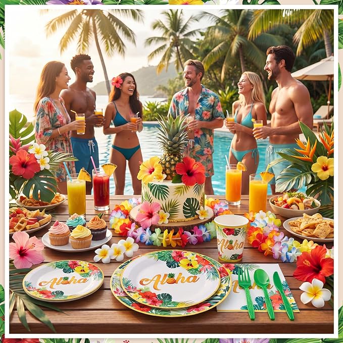 NatNarr Hawaiian Party Supplies Set, Paper Tableware Set