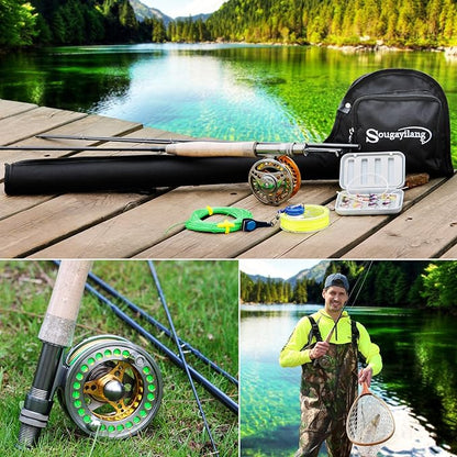 Sougayilang Fly Fishing Rod Reel Combos with Lightweight Portable Fly Rod and CNC-machined Aluminum Alloy Fly Reel,Fly Fishing Complete Starter Package