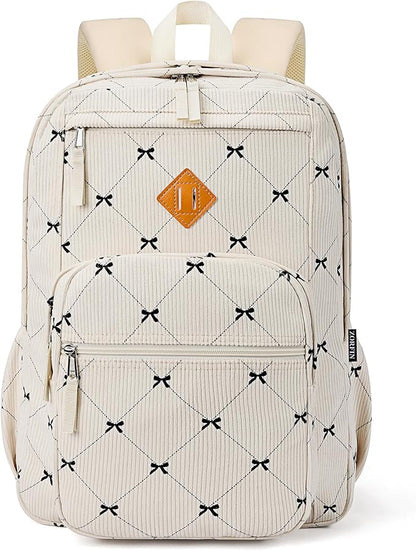 ZORFIN 26L Backpack for College, and Travel: Corduroy Bookbag - Bowknot