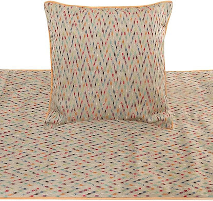 The HomeCentric King Queen Twin Beige & Multicolor Luxury Twin 53"x18" Bed Runner with 2 Pillow Cover, Chevron Embroidery Bed Scarf on Jacquard Embroidered Fabric - Happy Chevy