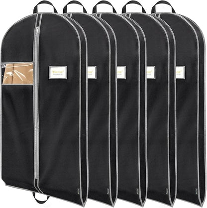 BALEINE 5PK Heavy Duty Garment Bag with Shoe Storage Travel Bag for Dresses, Suit, Coats Travel Essential (54", Black)