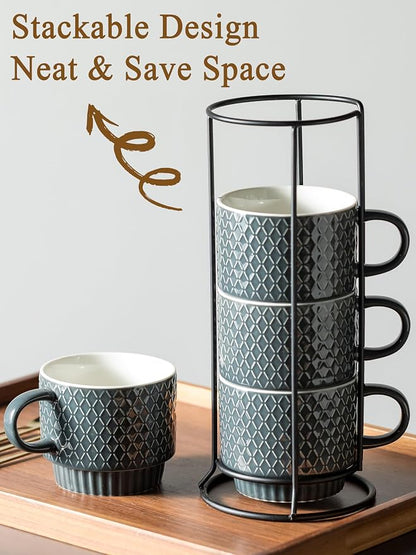 Gomakren Coffee Mugs Set of 4, 13oz Stackable Coffee Cup