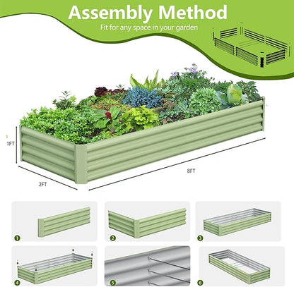 2PCS 8x2x1FT Galvanized Raised Garden Bed, Galvanized Planter Raised Garden