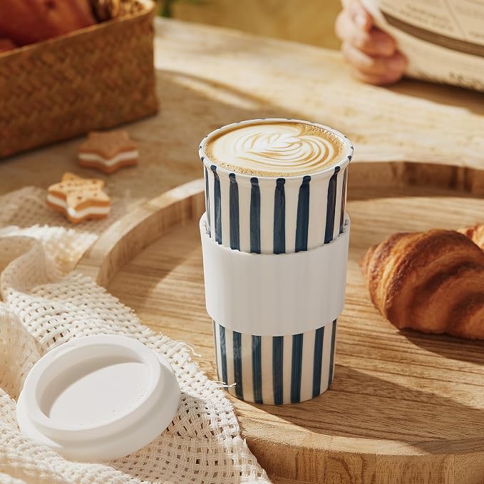 Ceramic Travel Mug with Lid – Cute Aesthetic Coffee Cup