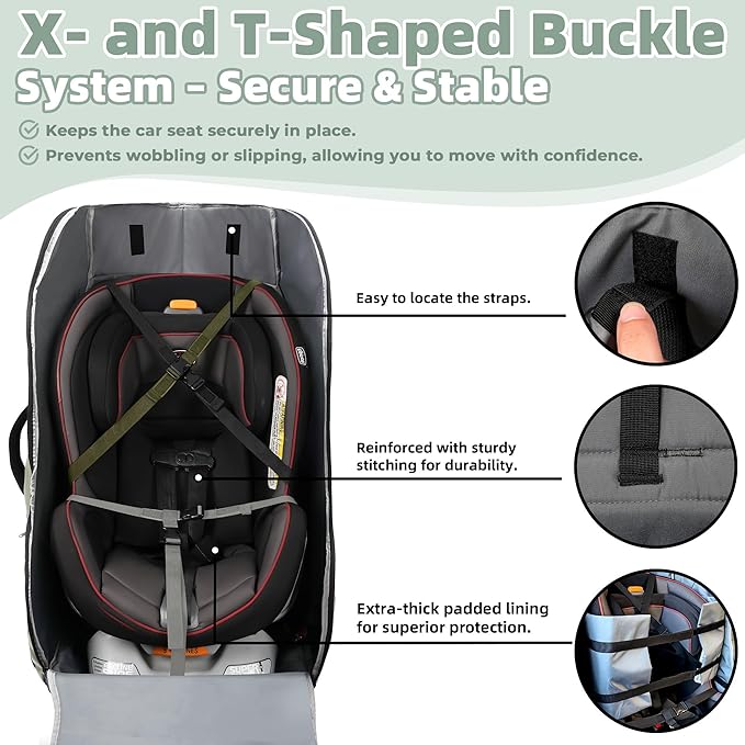 Padded Car Seat Travel Bag for Airplane – Waterproof Heavy Duty Carseat Backpack for Airport – Fits Infant, Convertible & Booster Seats – Airline Approved Travel Car Seat Cover