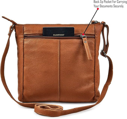 Small Soft Genuine Leather Crossbody Purse Women’s Sling Crossover Shoulder Travel Handbag with Triple Zipper