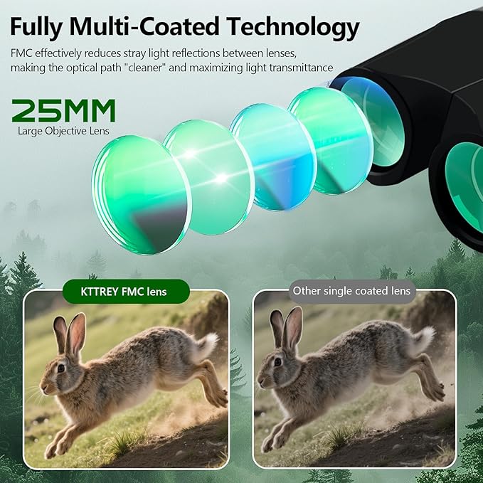 10x25 Compact Binoculars for Adults and Kids, Small High Powered Binoculars with Low Light Vision for Bird Watching, Hunting, Hiking, Cruise and Travel, Includes Carrying Bag