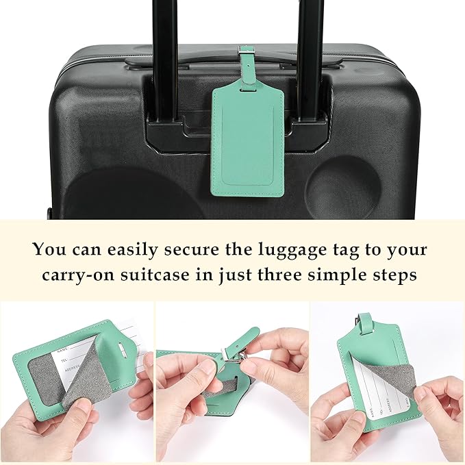 Travelambo Luggage Tags for Suitcases PU Leather Travel Tags Bag Tags Privacy Protection Travel Essentials