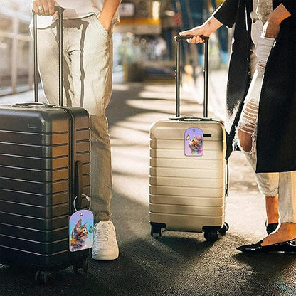 2 Pack PU Luggage Tags for Suitcase, Watercolor Cat and Butterfly Suitcase Tag Leather ID Label Bag Tags with Privacy Cover and Metal Loop for Men Women Travel Bag