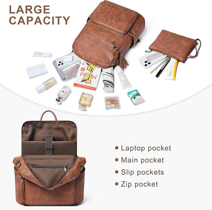Shrrie Vegan Leather Laptop Backpack for Women 15.6 inch Work Backpack Fashion Travel Backpack Purse for Travel College Work