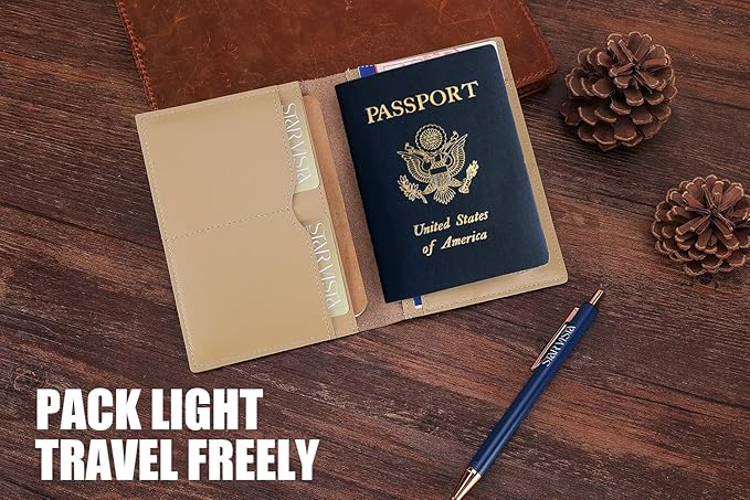 STAR VISTA Albatross Leather Travel Passport Holder, Minimalist Design, Calfskin Leather Case for Women and Men - Slim Passport Wallet, Bifold, RFID Blocking, with AirTag Holder, Ivory