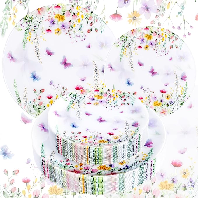 60PCS Wildflower Plates Disposable