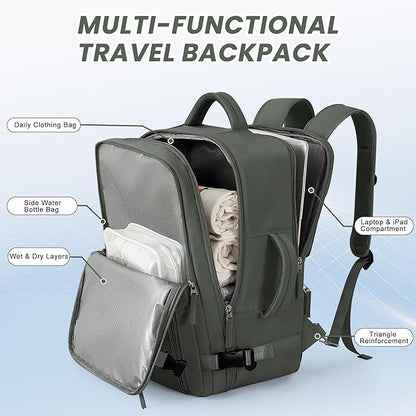 Beraliy Travel Backpack for Men Women, Carry On Backpack, 16 Inch Laptop Backpack, Waterproof Hiking Backpack, Casual Outdoor Daypack College Bag, Olive-green