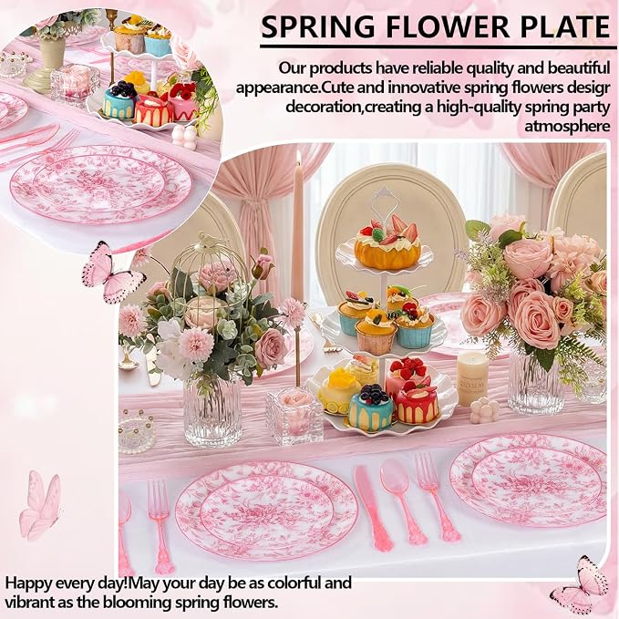60PCS Pink Plastic Plates