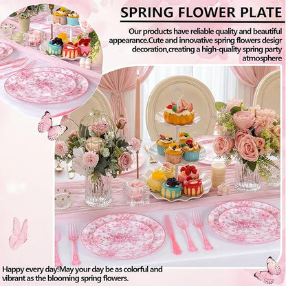 60PCS Pink Plastic Plates