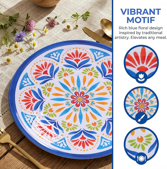 Dinnerware Set 12Pcs Melamine Plates and Bowls | Wedding Gift, Floral Pattern