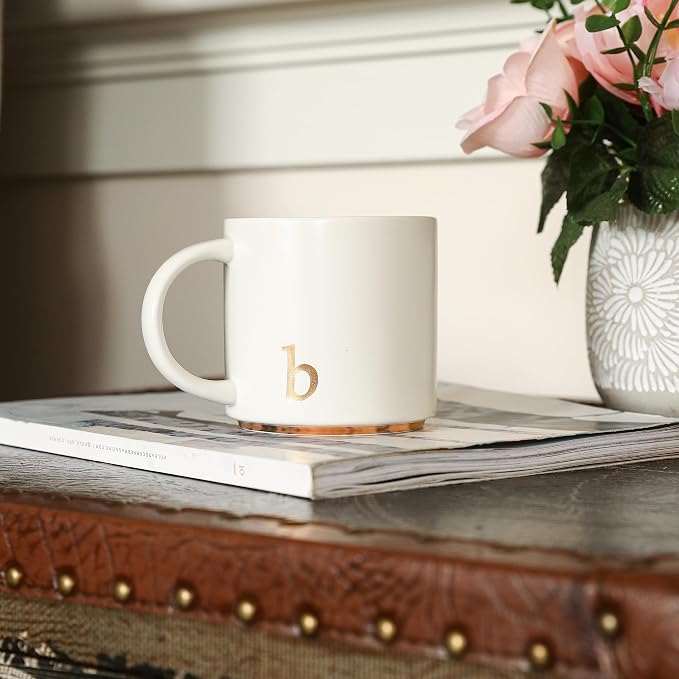 COLLECTIVE HOME Ceramic Coffee Mug, 15 oz Monogram Cup