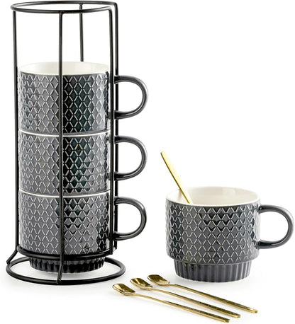 Gomakren Coffee Mugs Set of 4, 13oz Stackable Coffee Cup